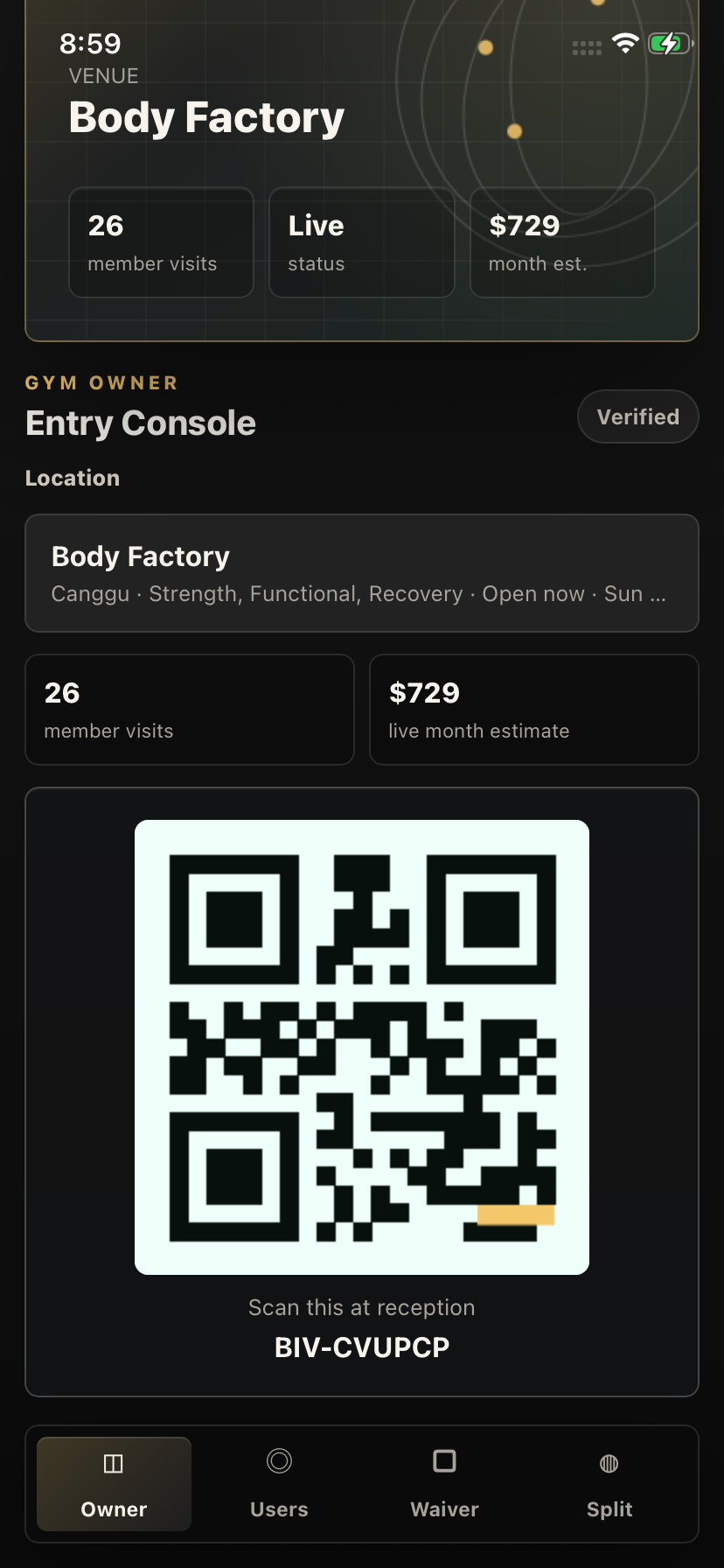 Bali Iron VIP reception QR preview